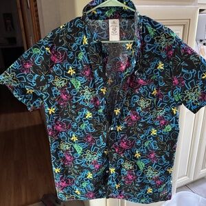 Disney Parks Tropical Hawaiian Stitch Button-Up Shirt Size L
